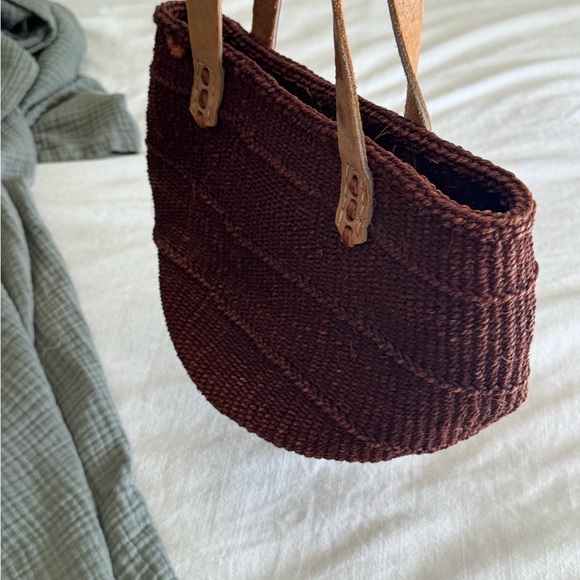Vintage Brown Sisal Woven Tote Bag - Picture 6 of 11
